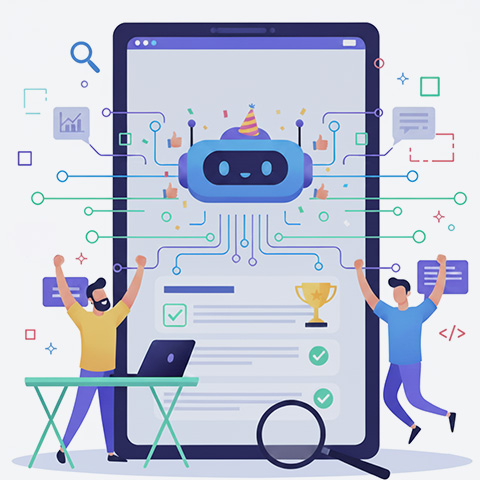 Abstract illustration of an AI-powered search engine concept.